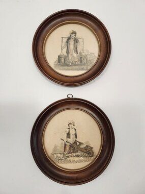 Vintage pair of Regency "Cries of London" Sepia Framed Prints of Street Vendors